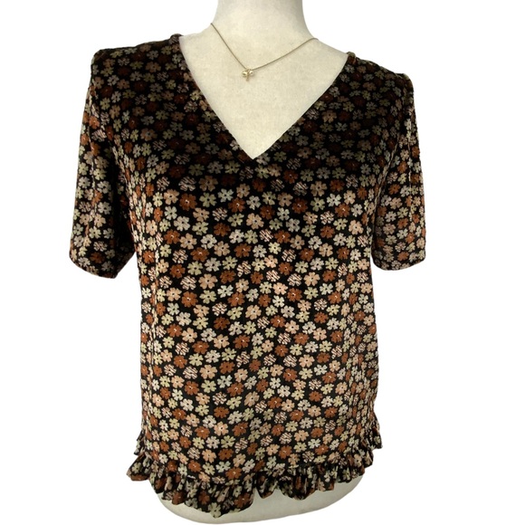 Madewell Velvet Tulip-Sleeve Ruffle Top in Petite Blooms D7 - Picture 5 of 11